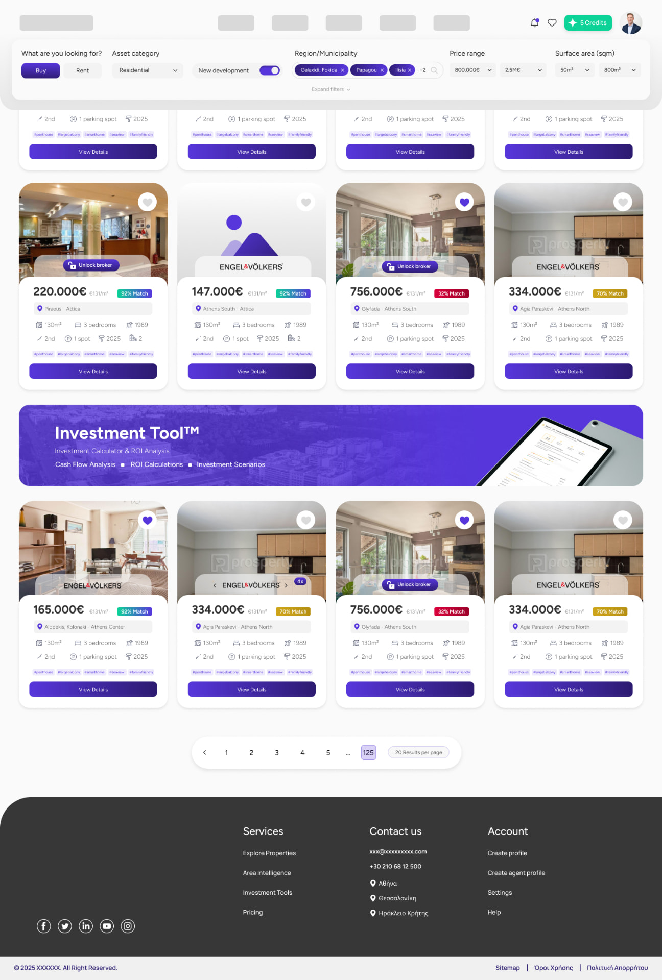 Prosperty property marketplace grid with a horizontal filter panel
