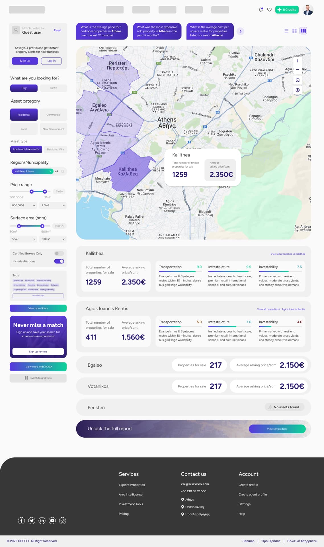 Prosperty desktop marketplace with map and municipality intelligence